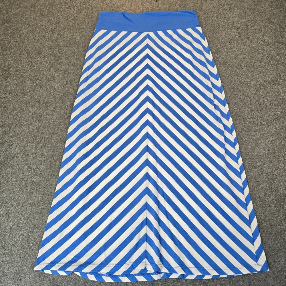 Faded Glory Maxi Skirt Womens L Blue White Chevron Regular Fit Cofmort Waistband